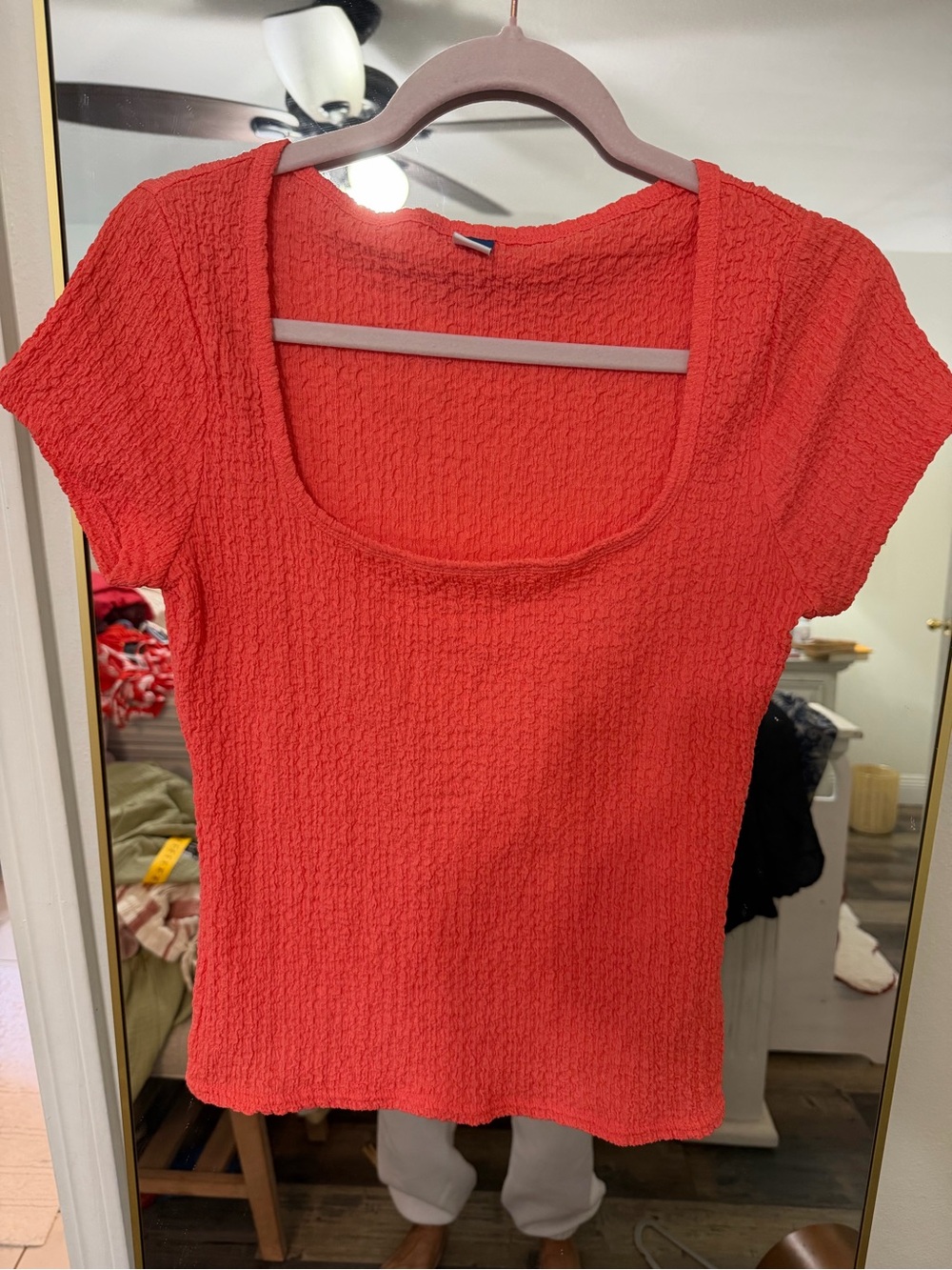 Old Navy Coral Textured Square Neck Crop Top